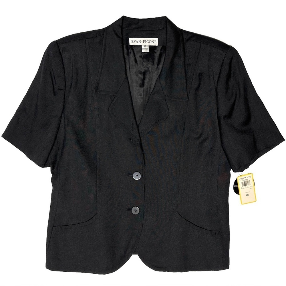 NWT! Linen Blend Vintage Short Sleeve Black Button Blazer Jacket Size 16 Career - Picture 3 of 14